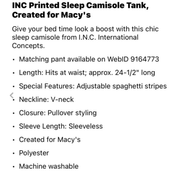 INC Int’l Concepts Size S Black White Starry Night Print Sleep Camisole Tank NWT - Picture 4 of 4